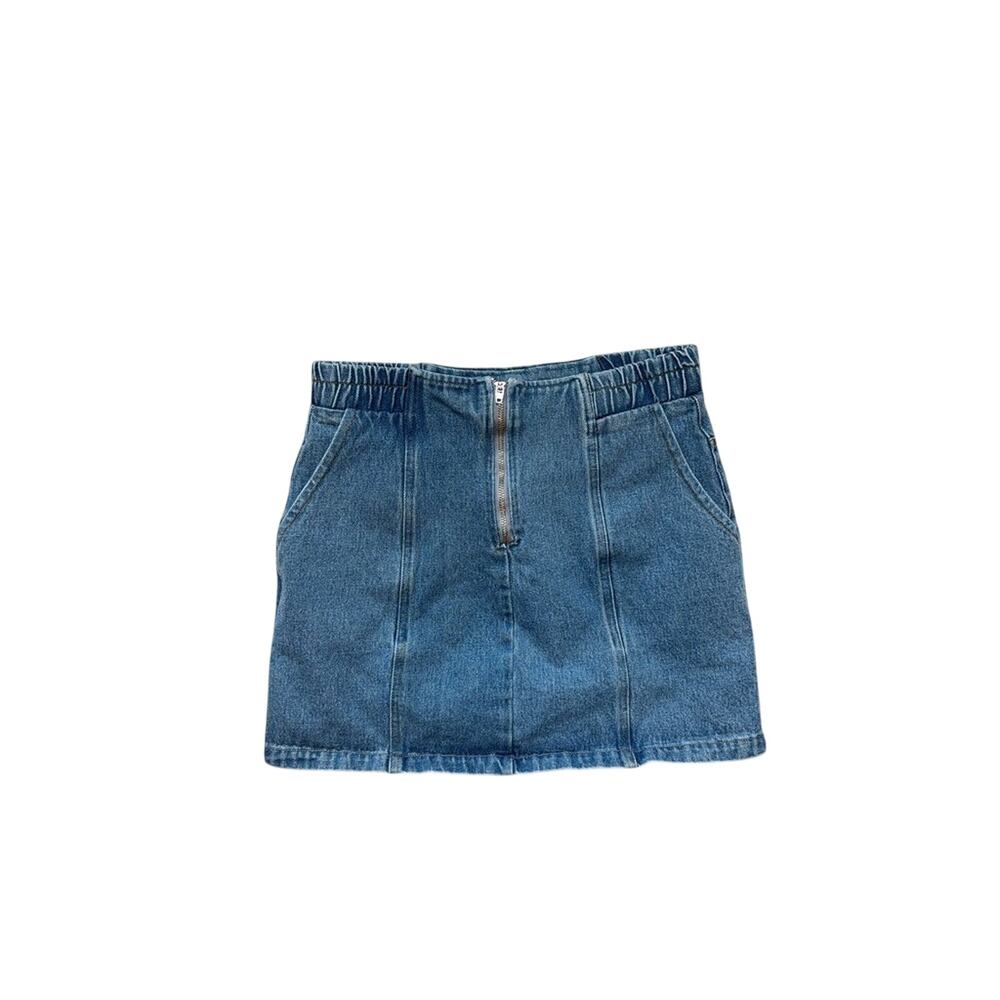 Le Lis Womens 100% Cotton Blue Denim Mini Skirt Zip Front A-Line Size XS